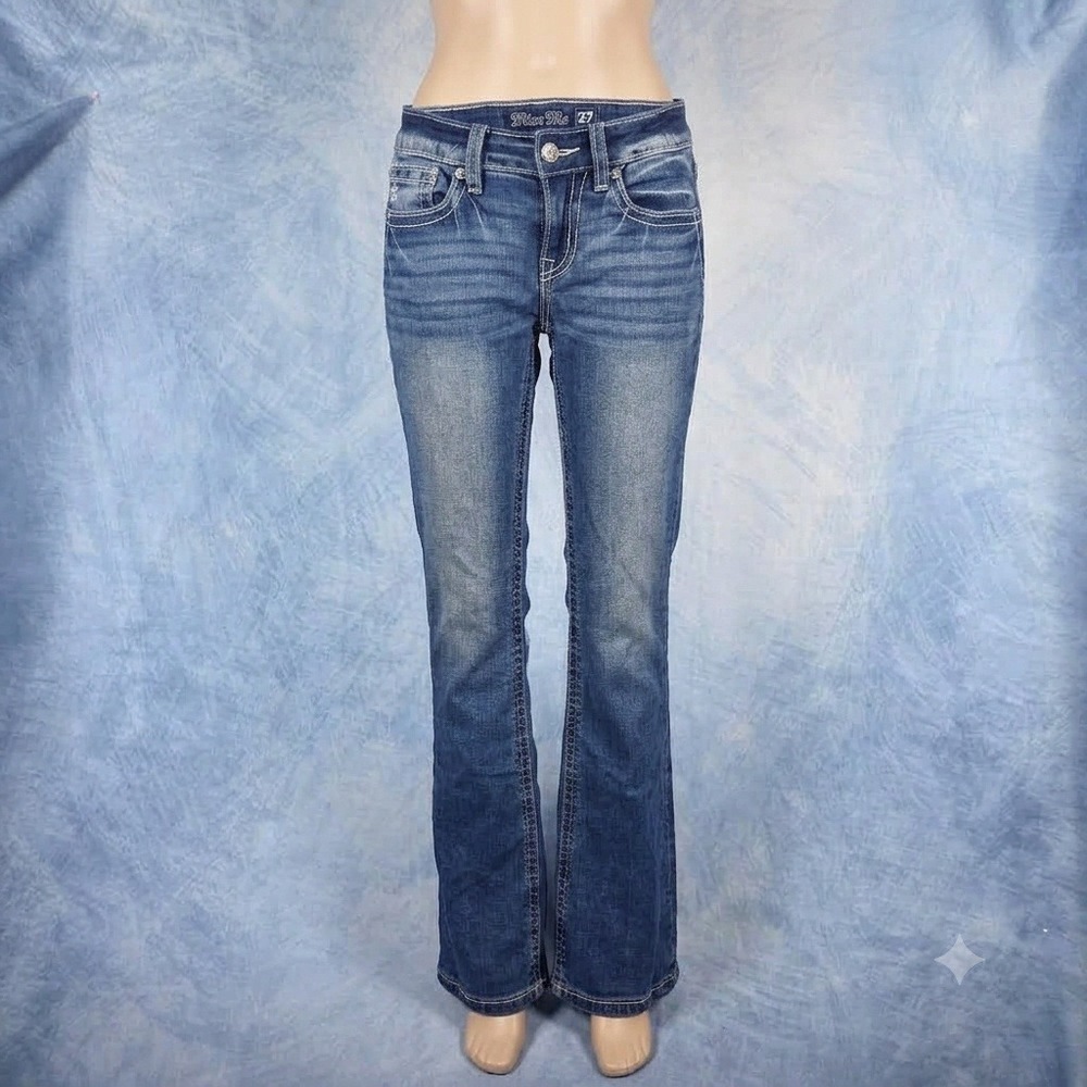 Miss Me Girls Bootcut Jeans Size 12 Medium Wash Embroidered Wing Sequin Pockets
